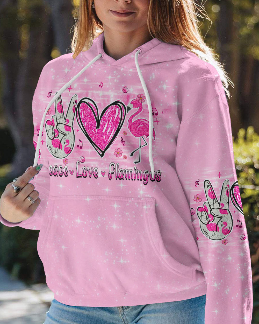 PEACE LOVE FLAMINGOS ALL OVER PRINT - YHHN0107243
