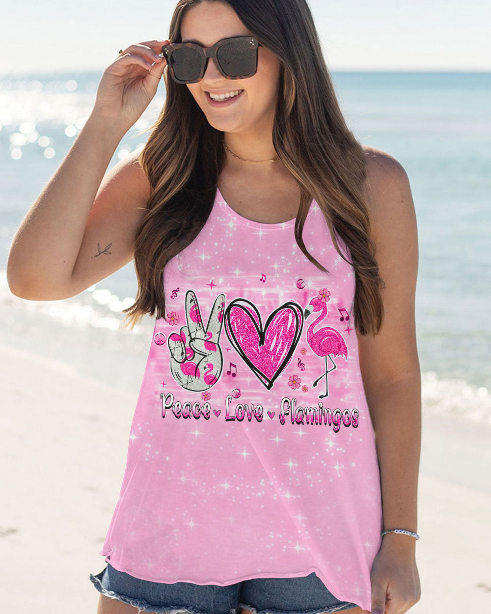 PEACE LOVE FLAMINGOS ALL OVER PRINT - YHHN0107243