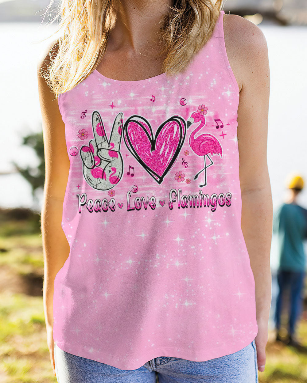PEACE LOVE FLAMINGOS ALL OVER PRINT - YHHN0107243