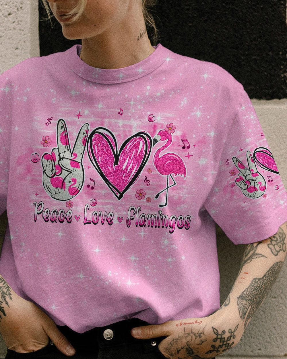 PEACE LOVE FLAMINGOS ALL OVER PRINT - YHHN0107243