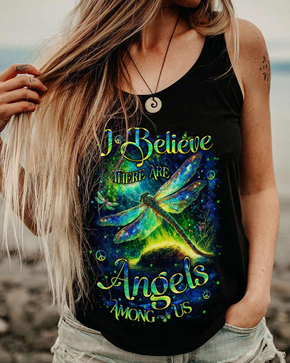 I BELIEVE THERE ARE ANGELS AMONG US DRAGONFLY ALL OVER PRINT - YHHN1012253