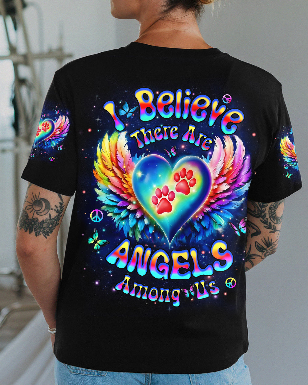 I BELIEVE THERE ARE ANGELS AMONG US PAW PRINT ALL OVER PRINT - YHHN2912253