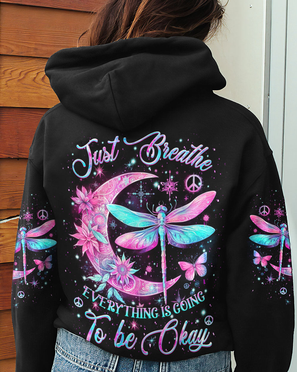 JUST BREATHE DRAGONFLY CRESENT MOON ALL OVER PRINT - YHKD2711231
