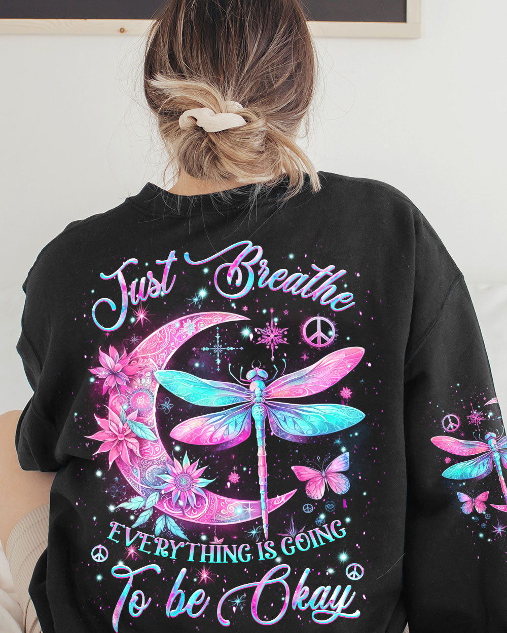 JUST BREATHE DRAGONFLY CRESENT MOON ALL OVER PRINT - YHKD2711231