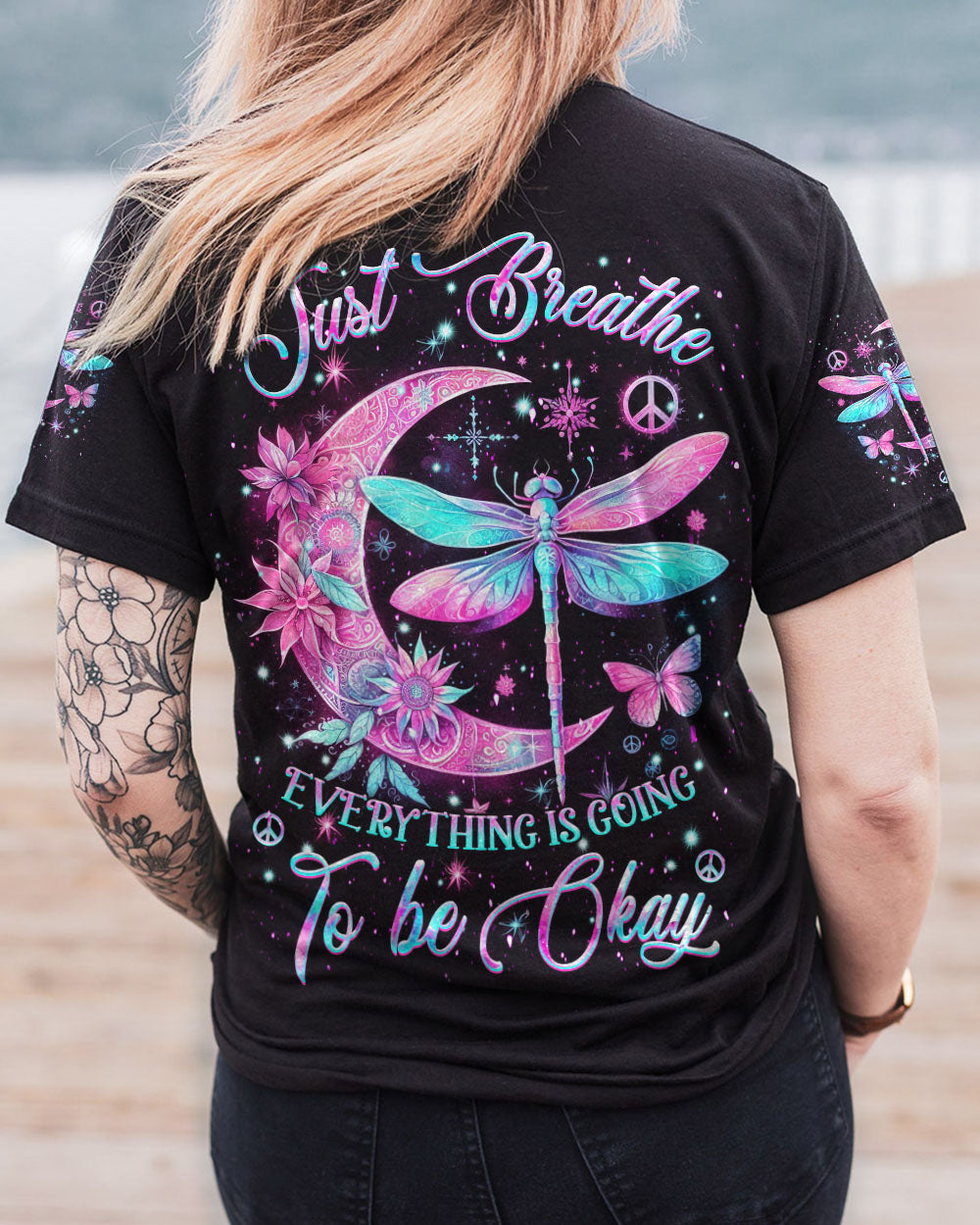 JUST BREATHE DRAGONFLY CRESENT MOON ALL OVER PRINT - YHKD2711231