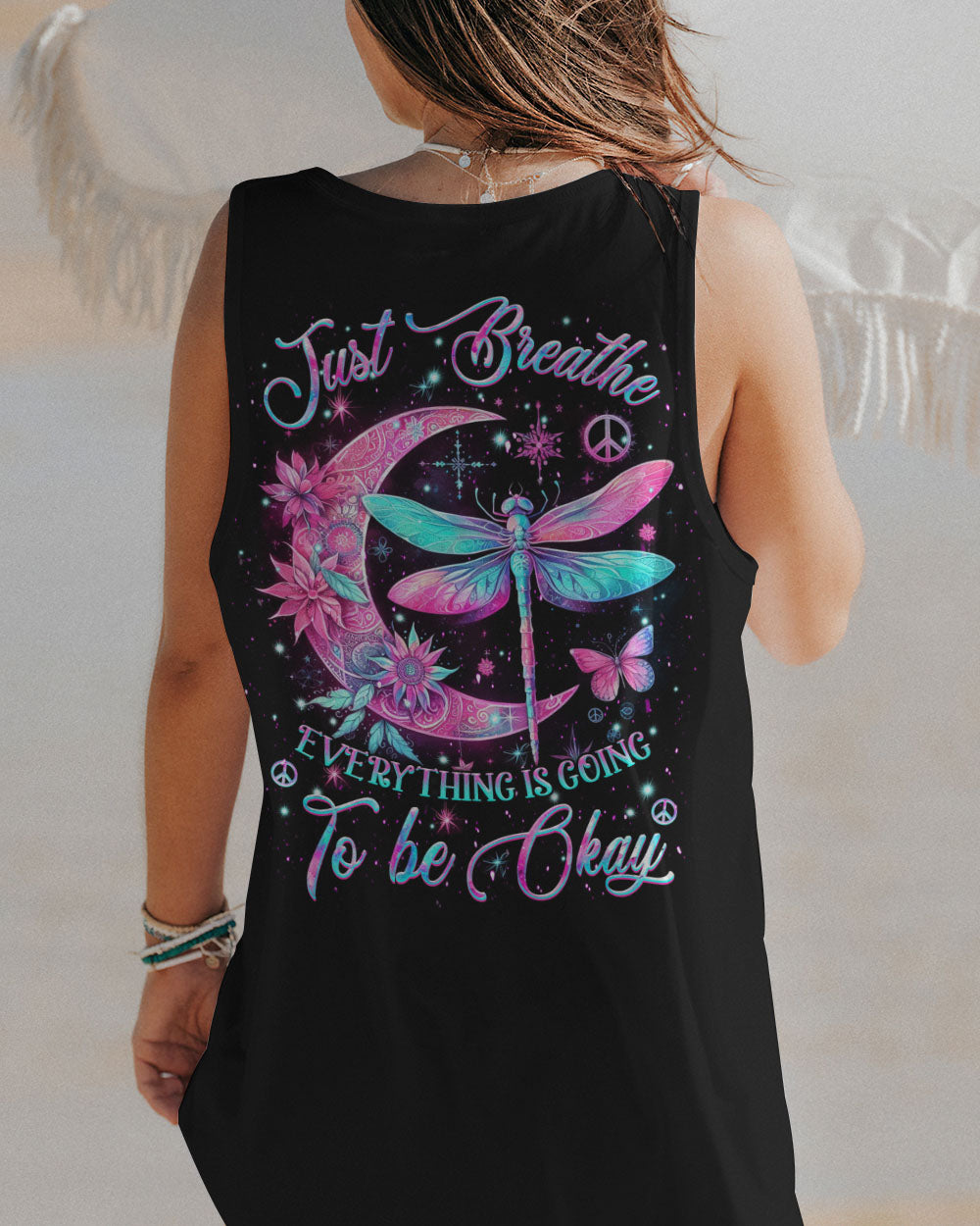 JUST BREATHE DRAGONFLY CRESENT MOON ALL OVER PRINT - YHKD2711231