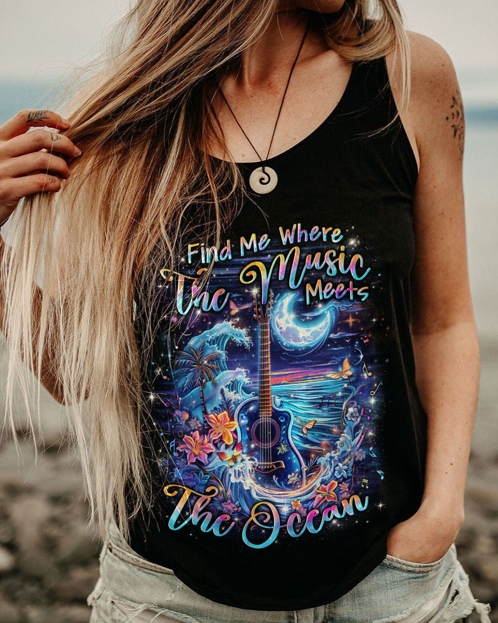FIND ME WHERE THE MUSIC MEETS THE OCEAN GUITAR ALL OVER PRINT - YHLN0103243