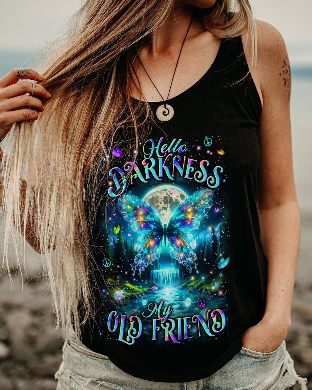HELLO DARKNESS MY OLD FRIEND BUTTERFLY ALL OVER PRINT - YHLN0412253