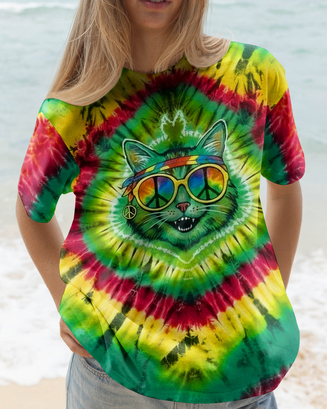COLORFUL SWIRL HIPPIE CAT ALL OVER PRINT - YHLN0901262