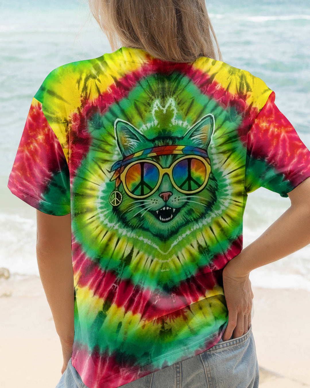COLORFUL SWIRL HIPPIE CAT ALL OVER PRINT - YHLN0901262