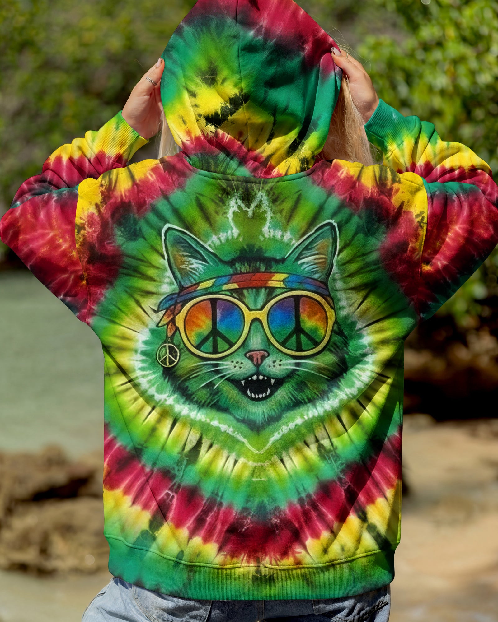 COLORFUL SWIRL HIPPIE CAT ALL OVER PRINT - YHLN0901262