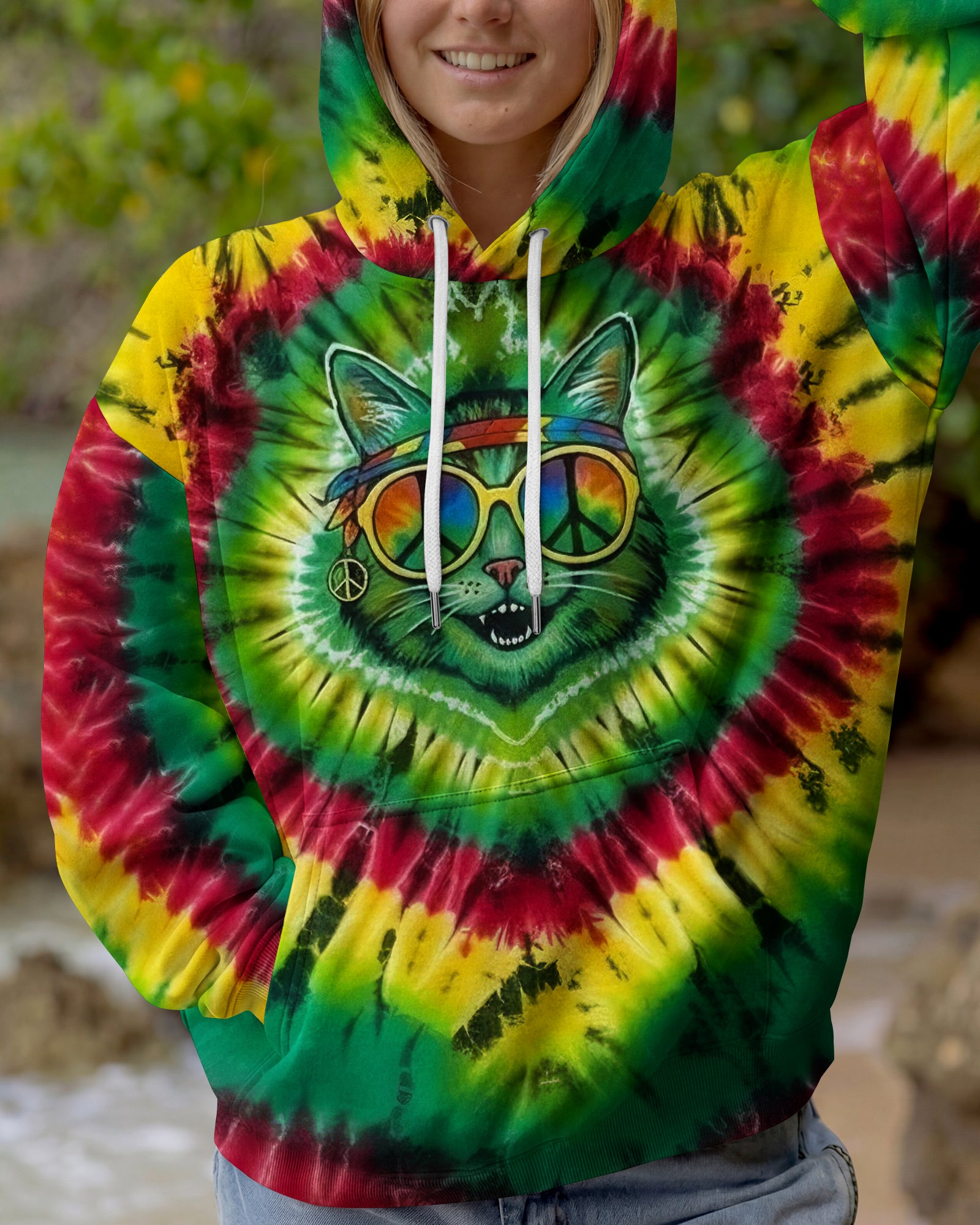 COLORFUL SWIRL HIPPIE CAT ALL OVER PRINT - YHLN0901262