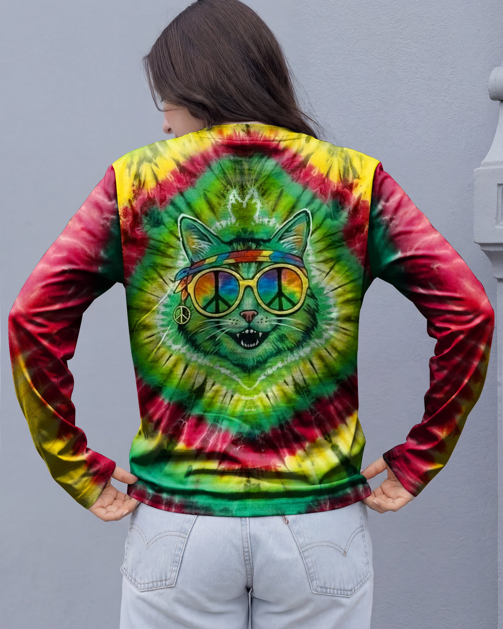 COLORFUL SWIRL HIPPIE CAT ALL OVER PRINT - YHLN0901262