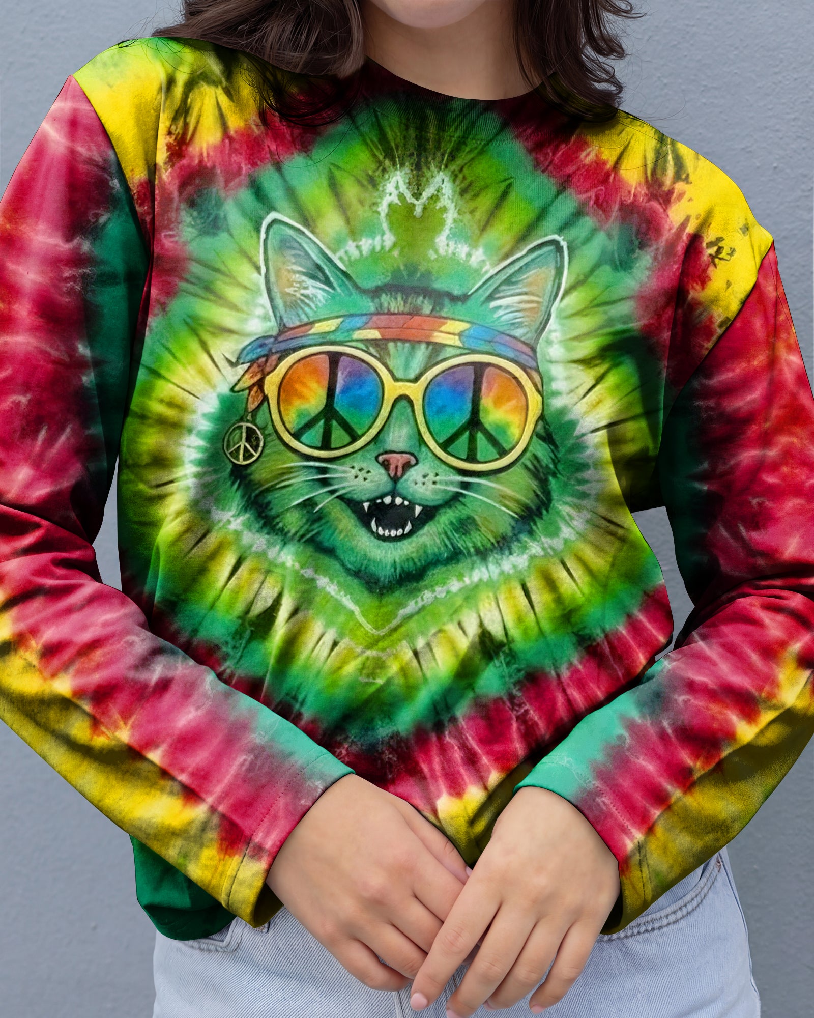 COLORFUL SWIRL HIPPIE CAT ALL OVER PRINT - YHLN0901262