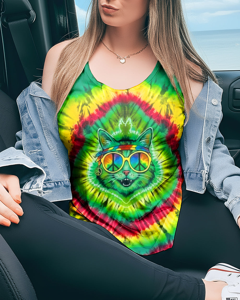 COLORFUL SWIRL HIPPIE CAT ALL OVER PRINT - YHLN0901262