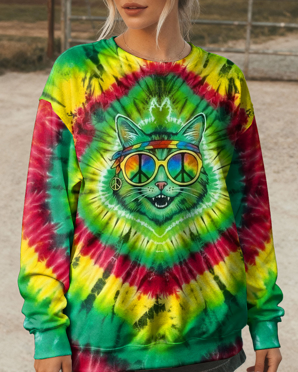 COLORFUL SWIRL HIPPIE CAT ALL OVER PRINT - YHLN0901262