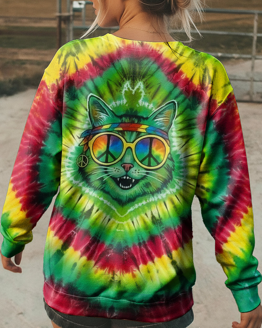 COLORFUL SWIRL HIPPIE CAT ALL OVER PRINT - YHLN0901262