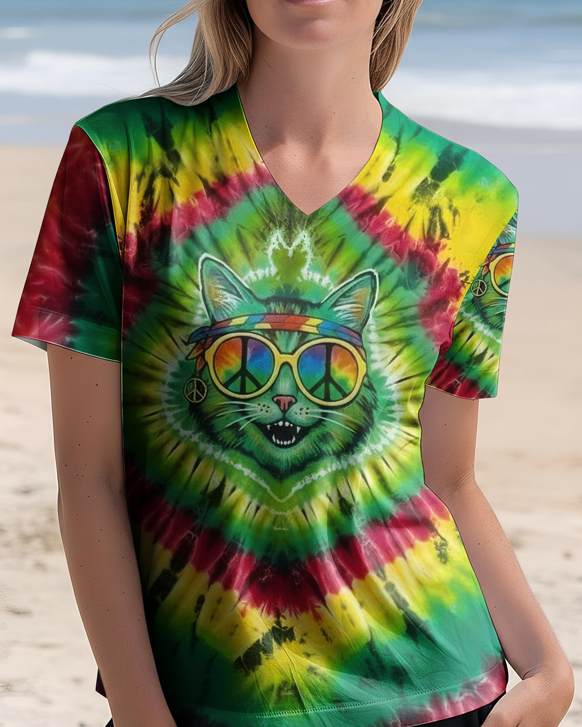 COLORFUL SWIRL HIPPIE CAT ALL OVER PRINT - YHLN0901262