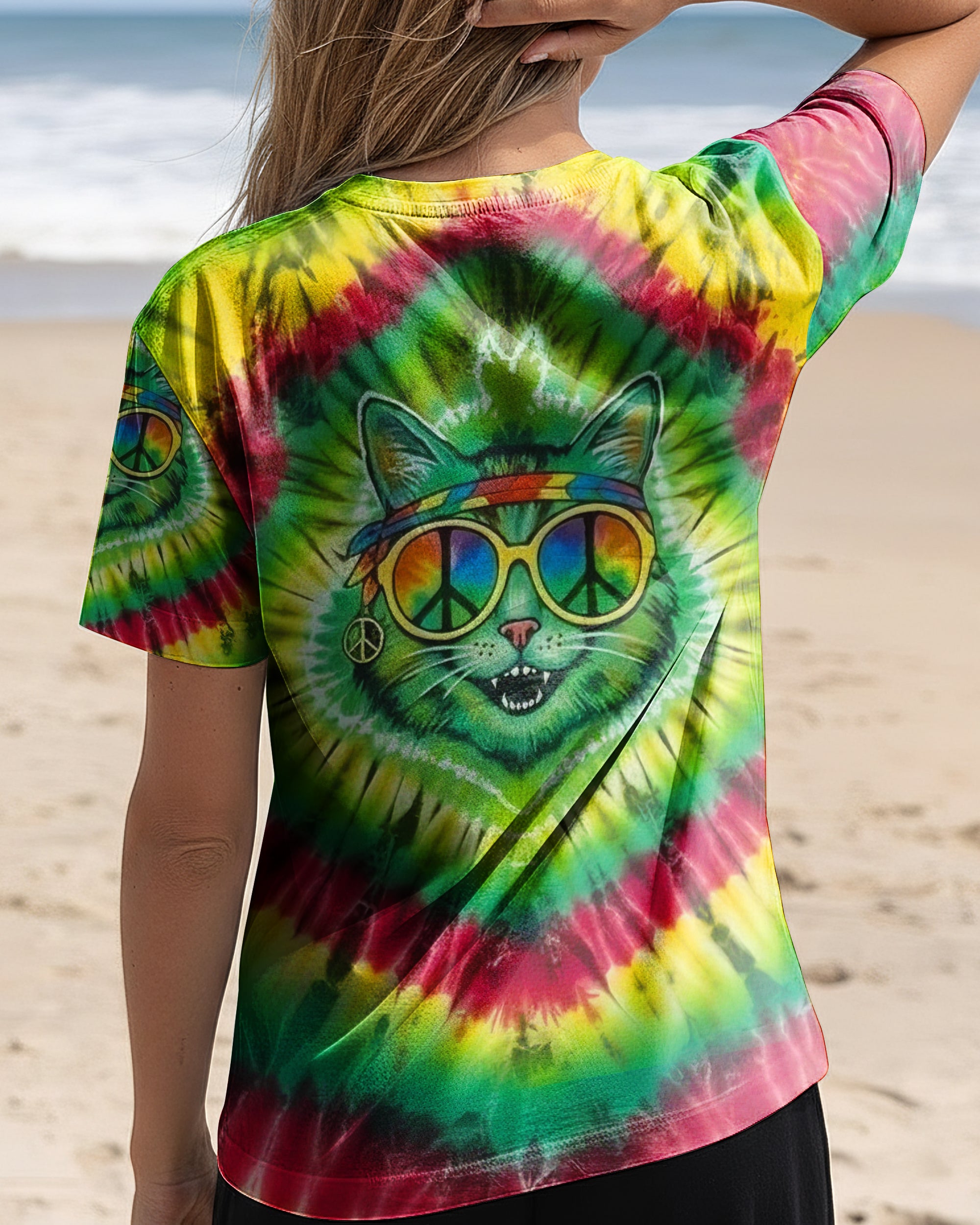 COLORFUL SWIRL HIPPIE CAT ALL OVER PRINT - YHLN0901262