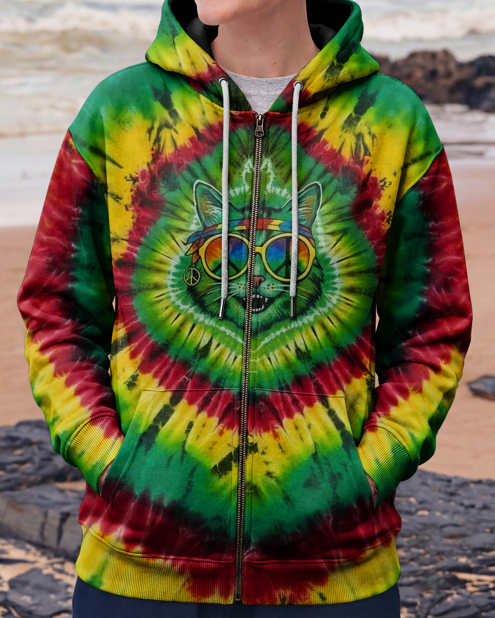 COLORFUL SWIRL HIPPIE CAT ALL OVER PRINT - YHLN0901262