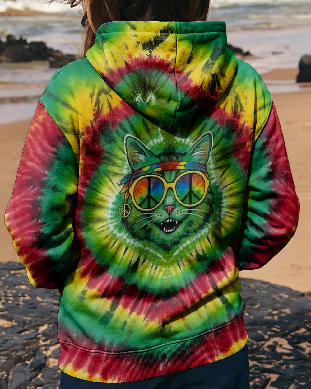 COLORFUL SWIRL HIPPIE CAT ALL OVER PRINT - YHLN0901262