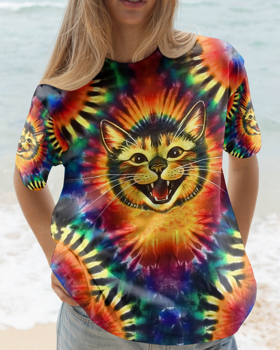 RAINBOW SWIRL HAPPY CAT ALL OVER PRINT - YHLN1301252