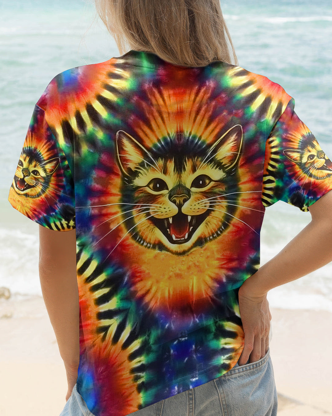 RAINBOW SWIRL HAPPY CAT ALL OVER PRINT - YHLN1301252