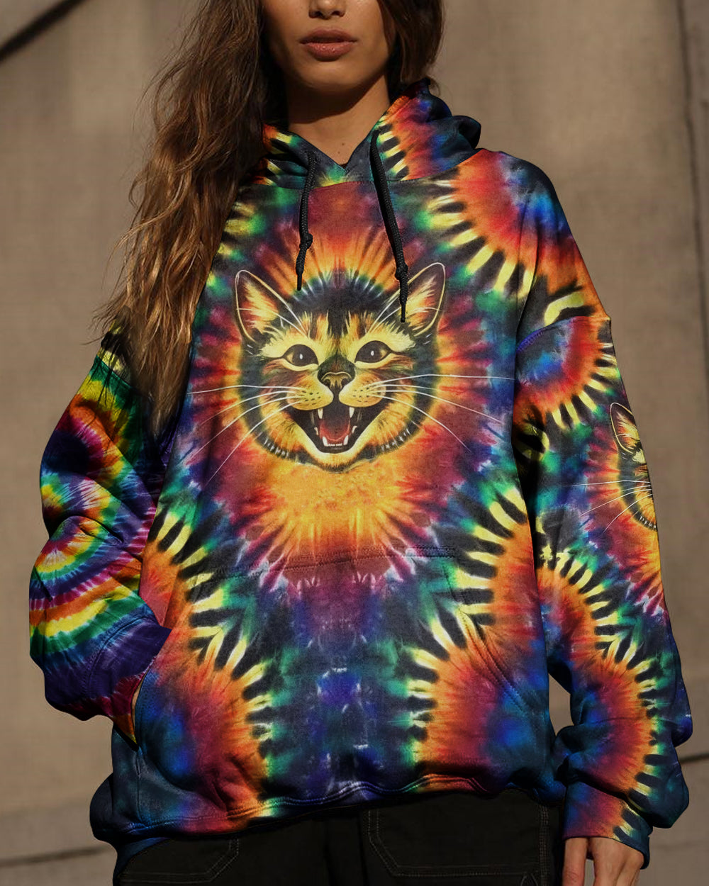 RAINBOW SWIRL HAPPY CAT ALL OVER PRINT - YHLN1301252