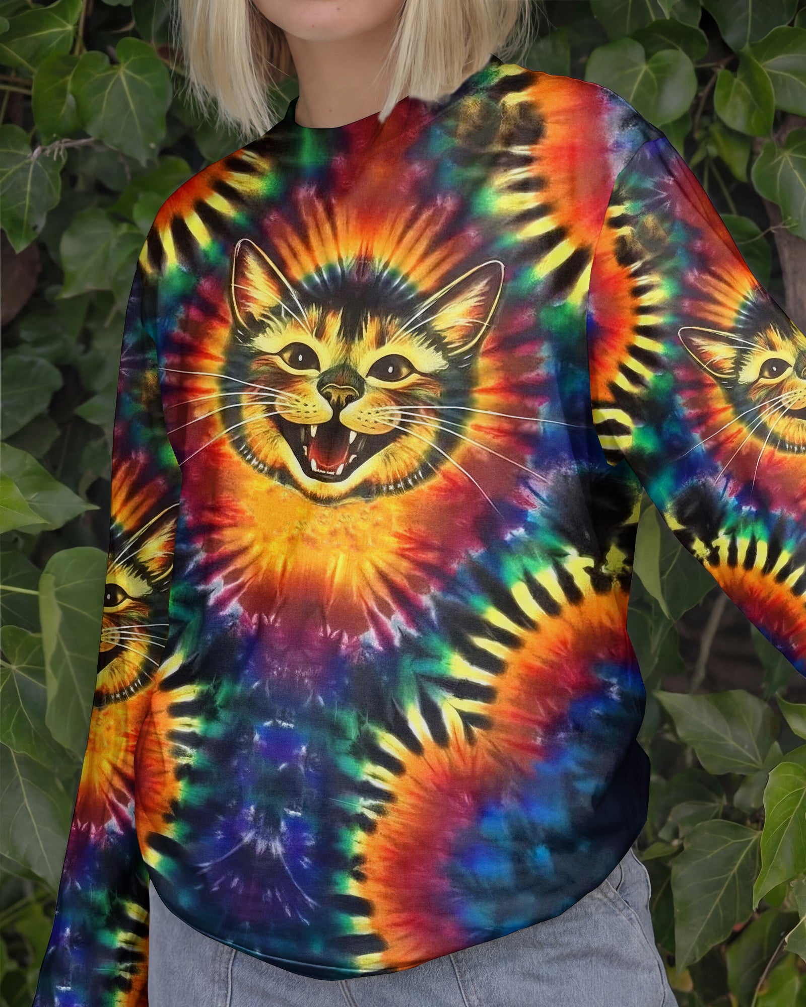 RAINBOW SWIRL HAPPY CAT ALL OVER PRINT - YHLN1301252