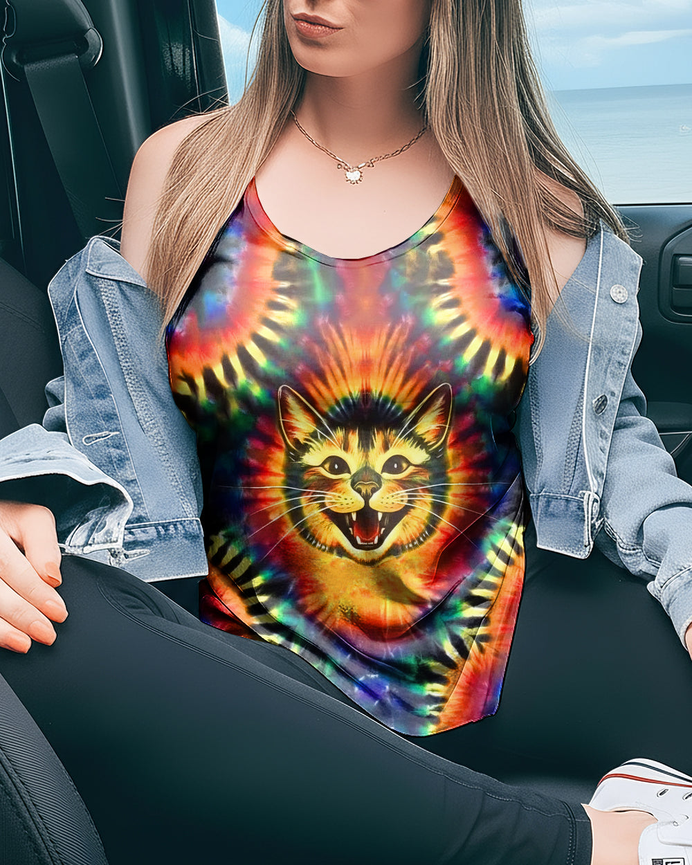RAINBOW SWIRL HAPPY CAT ALL OVER PRINT - YHLN1301252