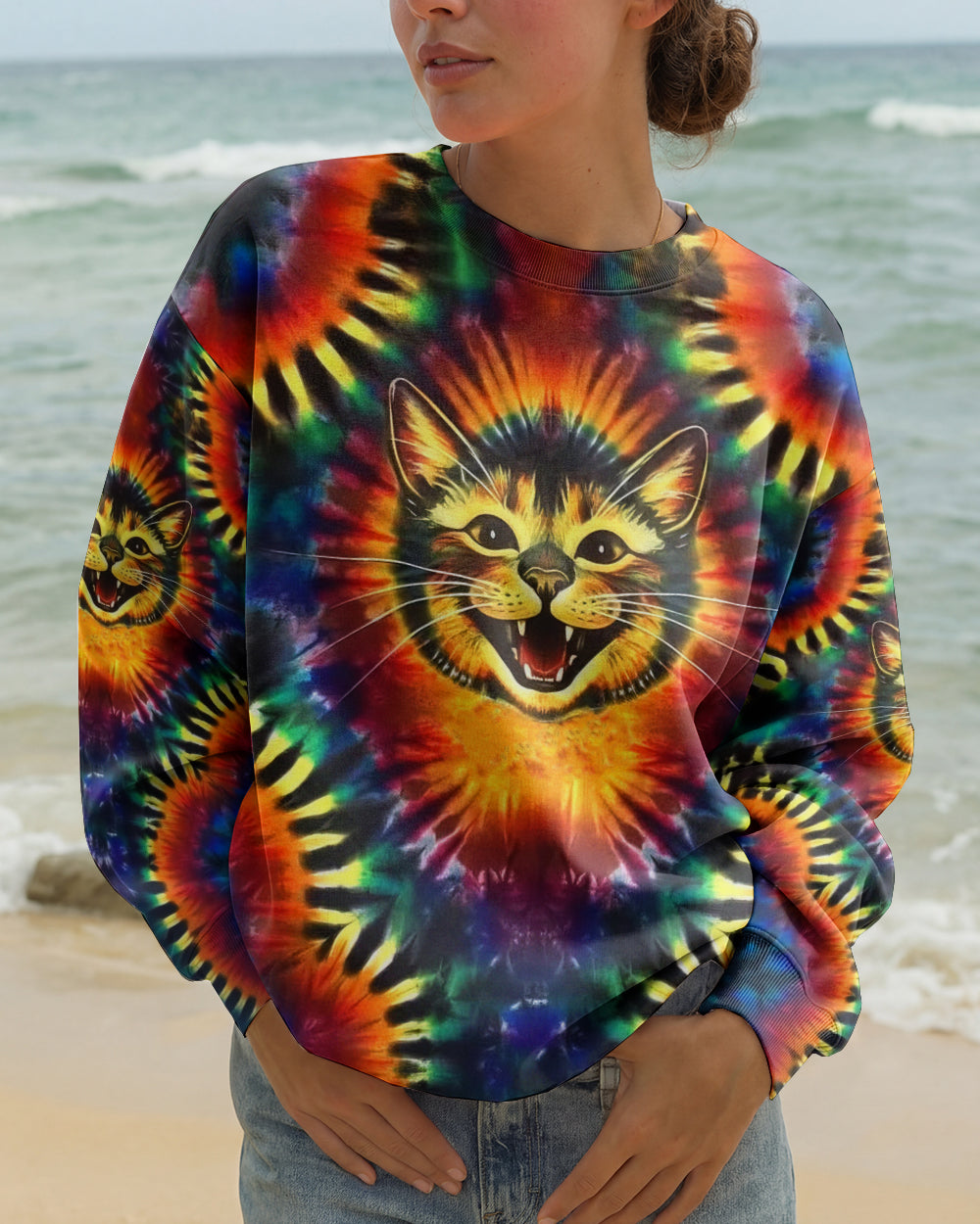 RAINBOW SWIRL HAPPY CAT ALL OVER PRINT - YHLN1301252