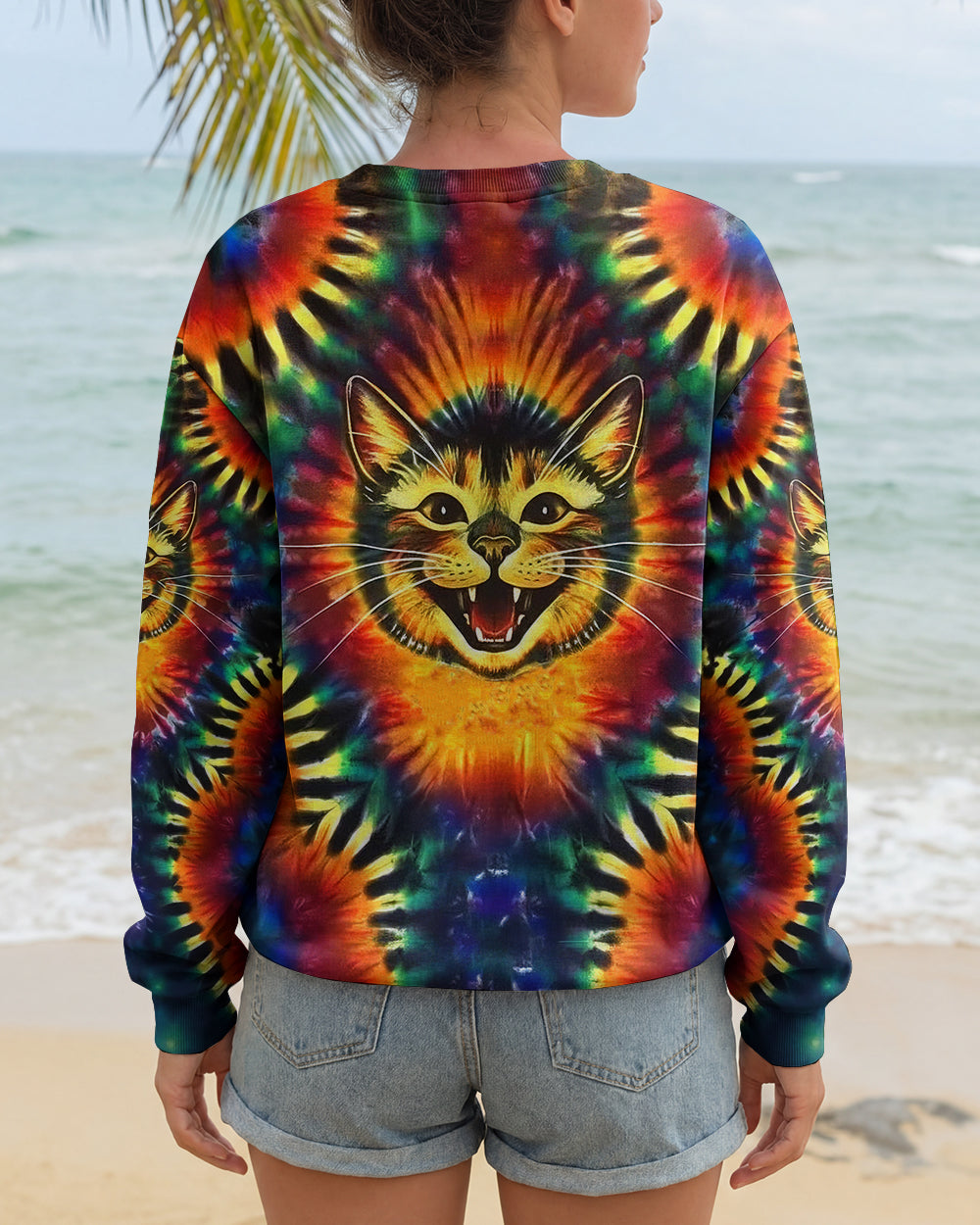 RAINBOW SWIRL HAPPY CAT ALL OVER PRINT - YHLN1301252
