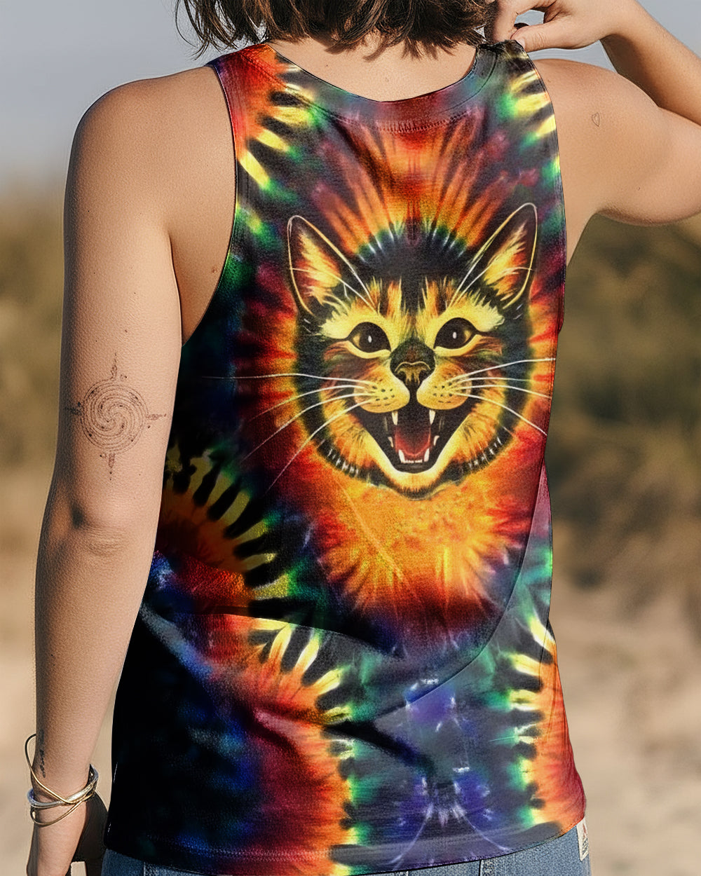 RAINBOW SWIRL HAPPY CAT ALL OVER PRINT - YHLN1301252