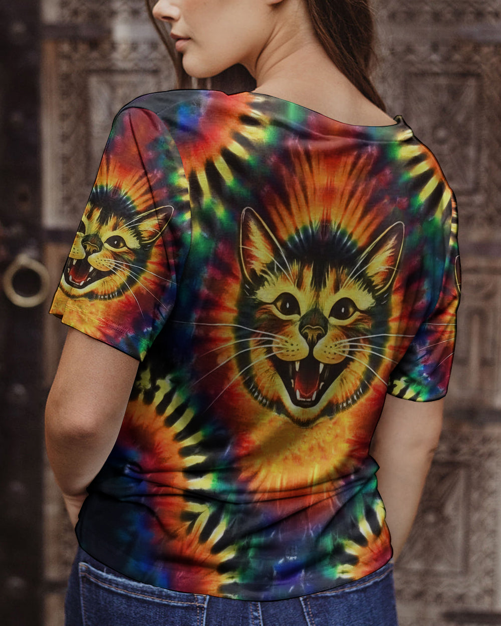 RAINBOW SWIRL HAPPY CAT ALL OVER PRINT - YHLN1301252