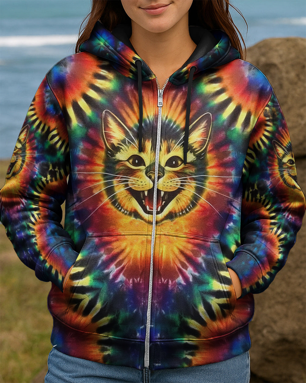 RAINBOW SWIRL HAPPY CAT ALL OVER PRINT - YHLN1301252