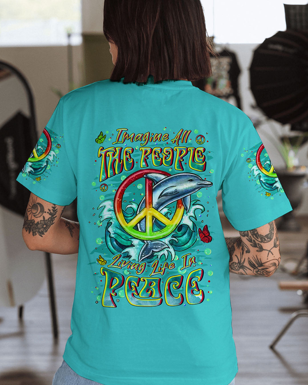 IMAGINE ALL THE PEOPLE LIVING LIFE IN PEACE DOLPHIN ALL OVER PRINT - YHLN1908253