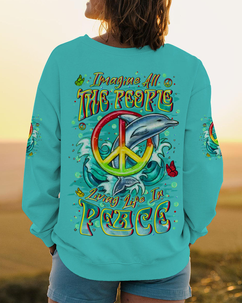 IMAGINE ALL THE PEOPLE LIVING LIFE IN PEACE DOLPHIN ALL OVER PRINT - YHLN1908253