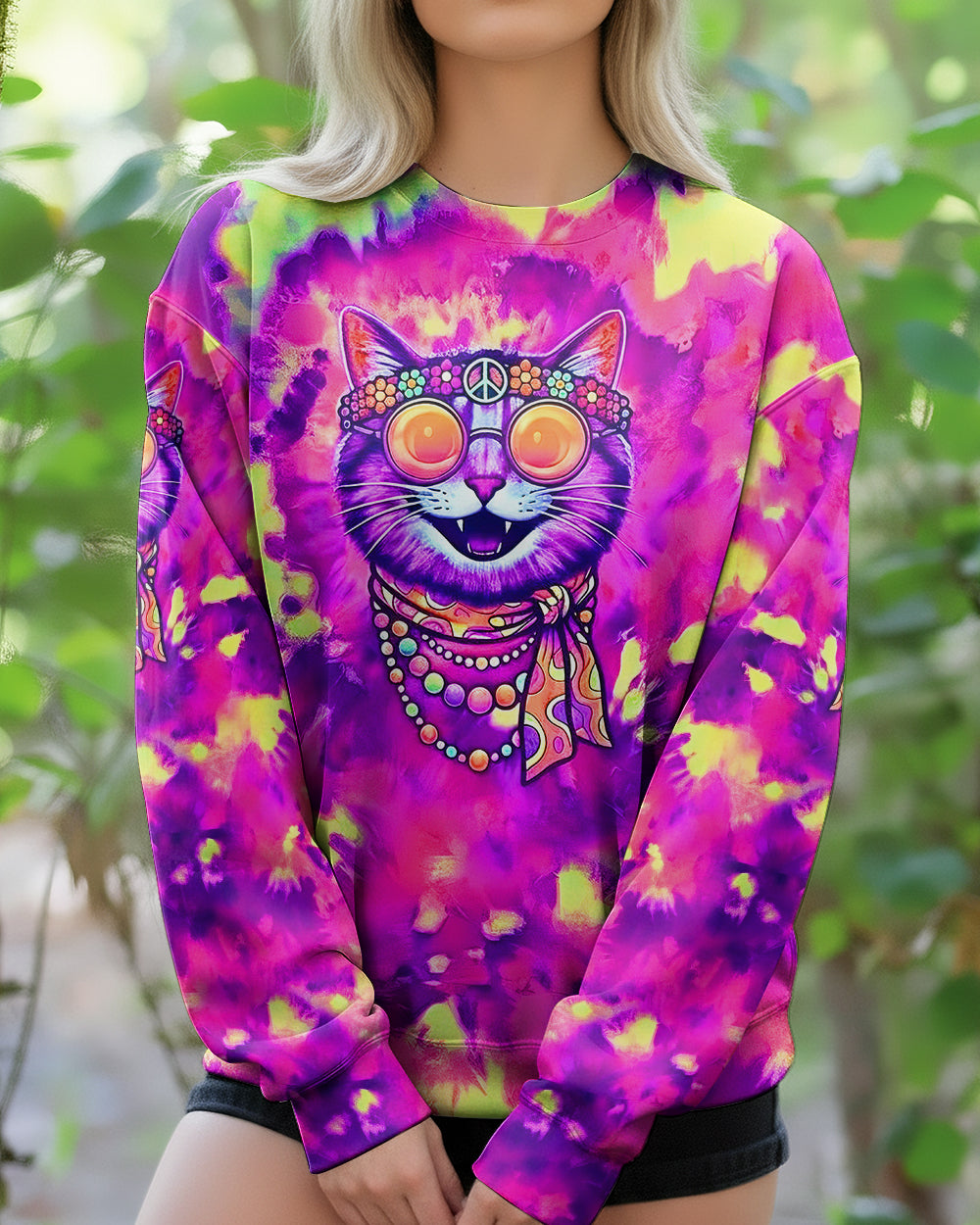 RADIANT NEON FUNNY HAPPY CAT ALL OVER PRINT - YHLN2101262