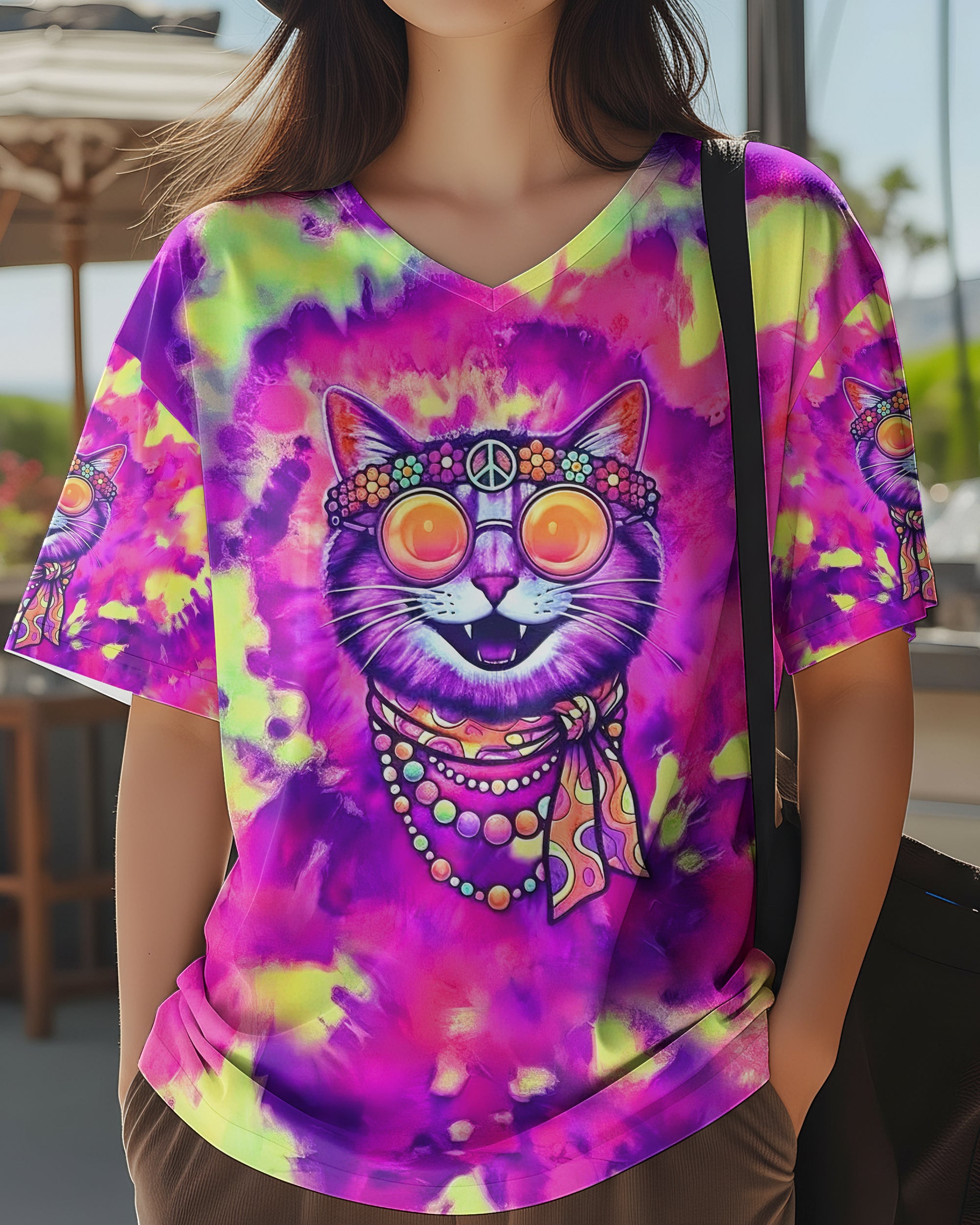 RADIANT NEON FUNNY HAPPY CAT ALL OVER PRINT - YHLN2101262