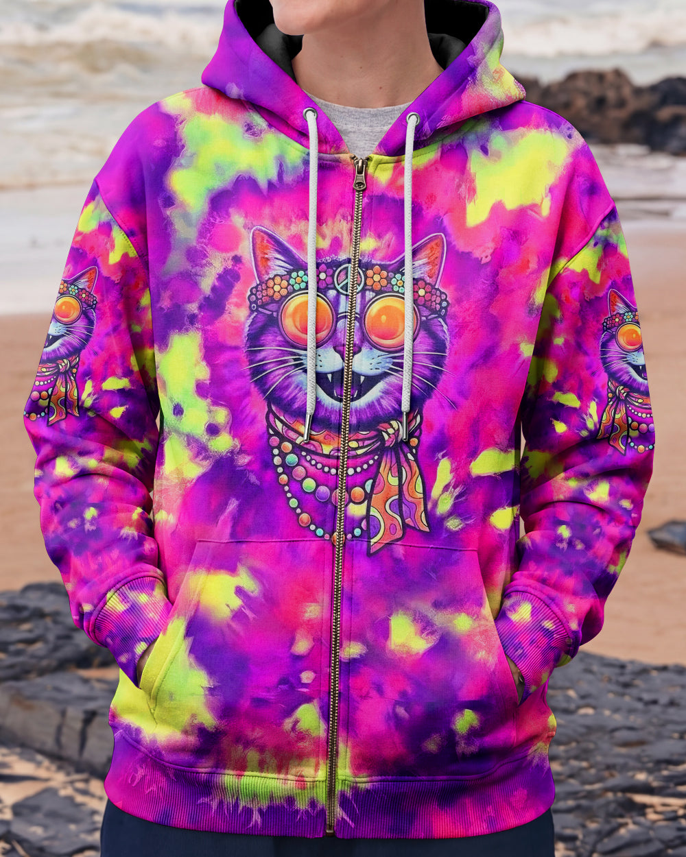 RADIANT NEON FUNNY HAPPY CAT ALL OVER PRINT - YHLN2101262
