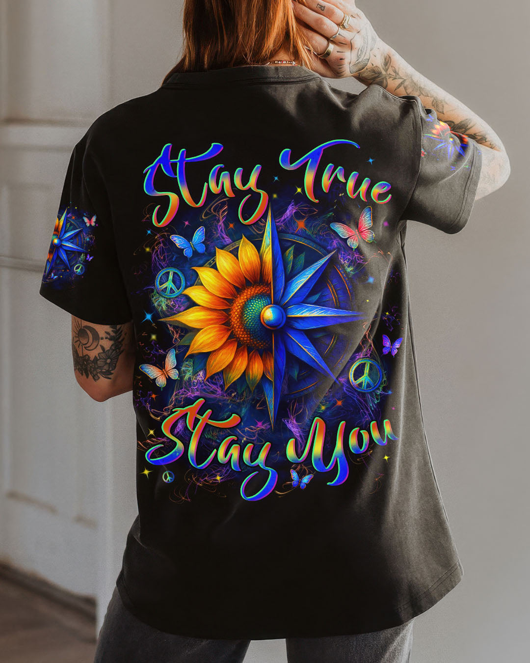 STAY TRUE STAY YOU COMPASS SUNFLOWER ALL OVER PRINT - YHLN2804253