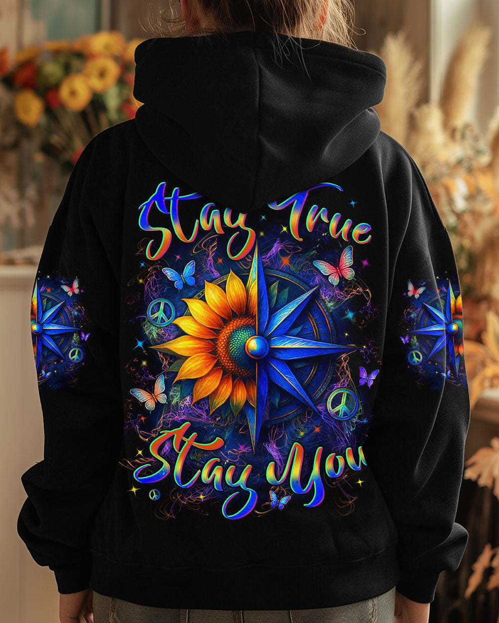STAY TRUE STAY YOU COMPASS SUNFLOWER ALL OVER PRINT - YHLN2804253