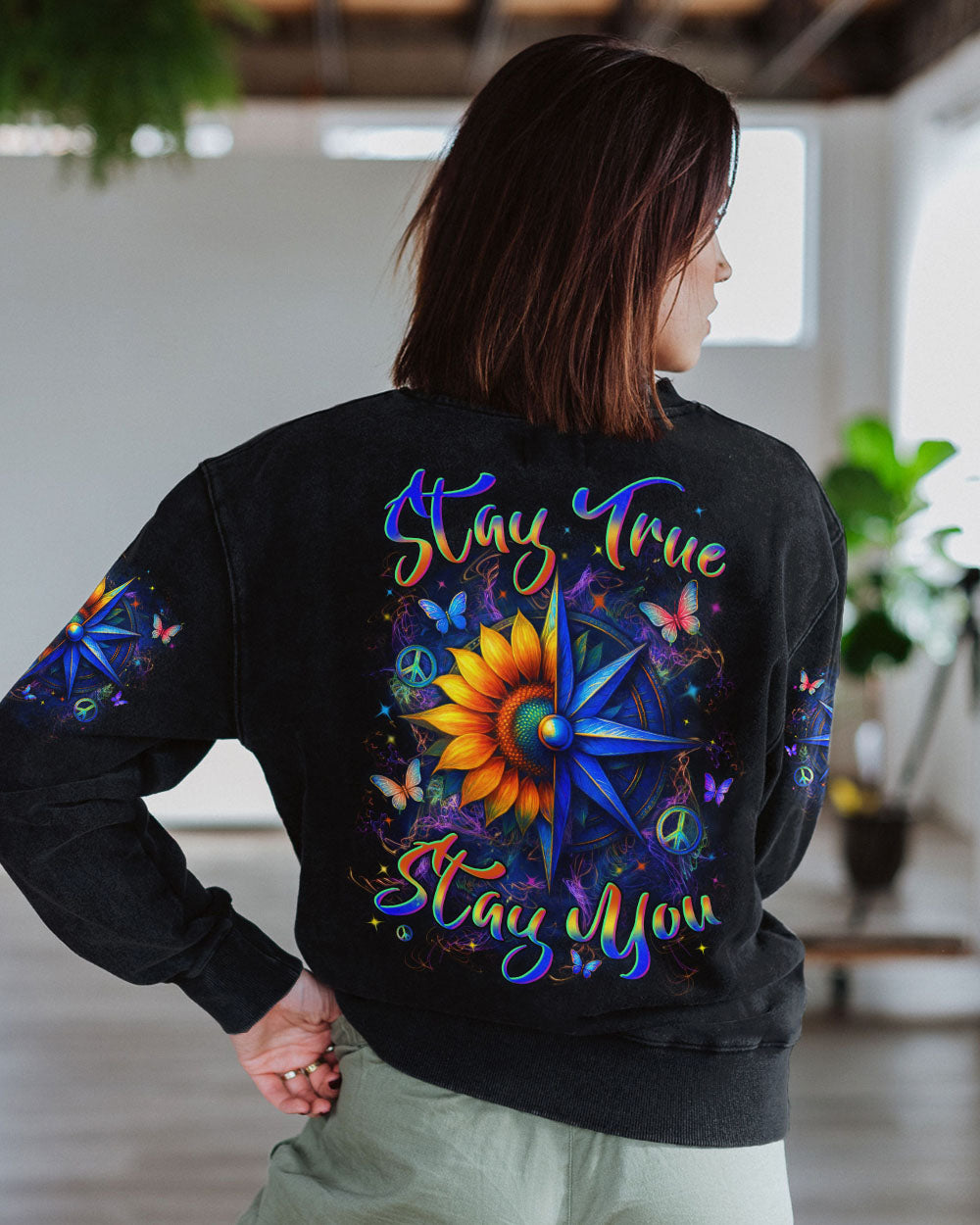 STAY TRUE STAY YOU COMPASS SUNFLOWER ALL OVER PRINT - YHLN2804253