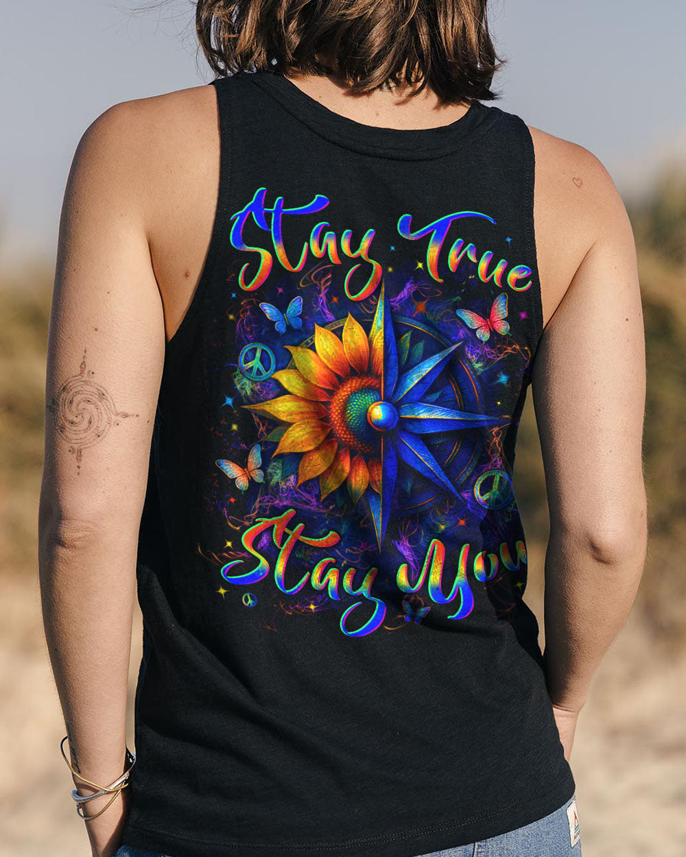 STAY TRUE STAY YOU COMPASS SUNFLOWER ALL OVER PRINT - YHLN2804253