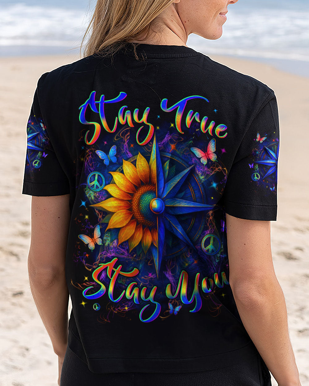 STAY TRUE STAY YOU COMPASS SUNFLOWER ALL OVER PRINT - YHLN2804253