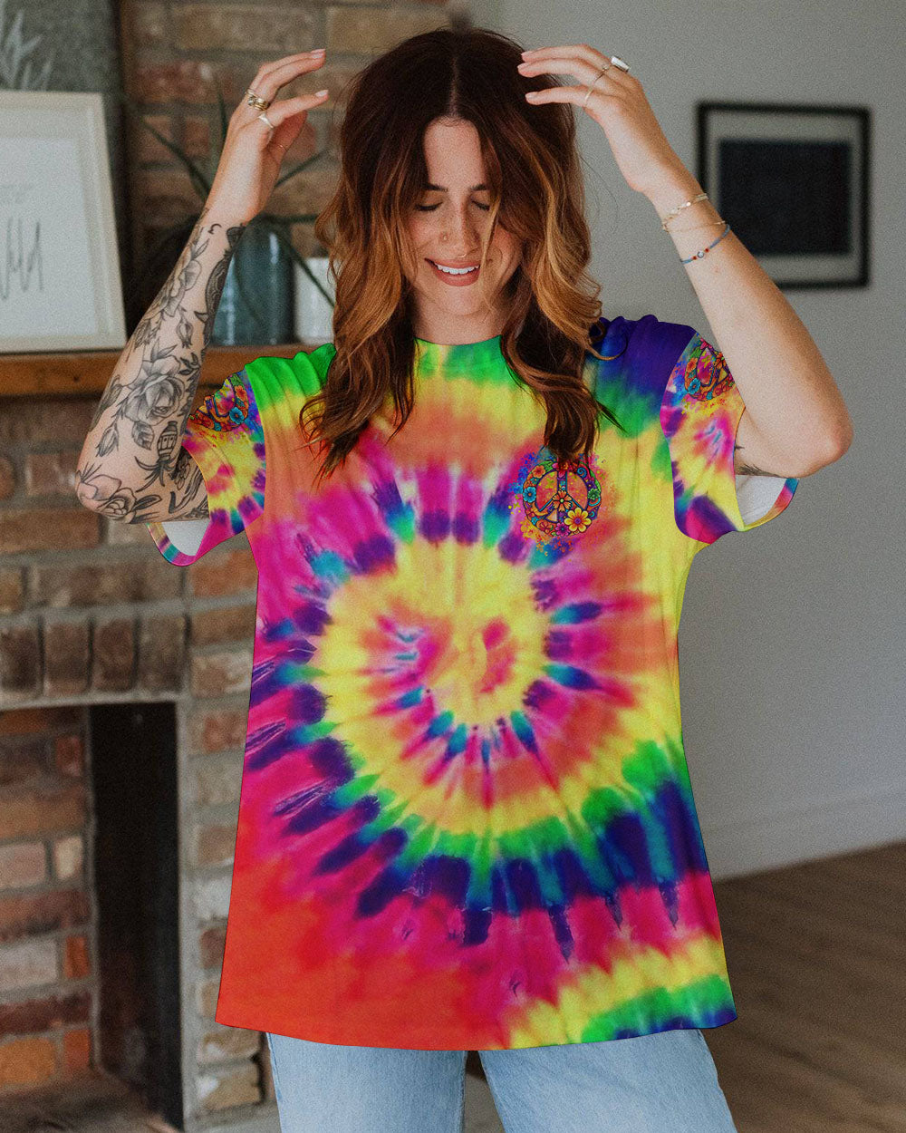 PEACE Y'ALL TIE DYE ALL OVER PRINT - YHLN2907244