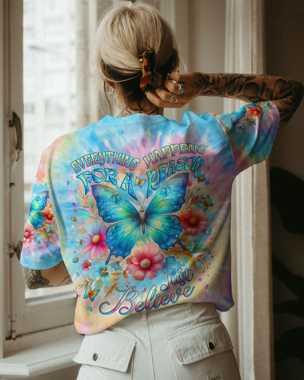 EVERYTHING HAPPENS FOR A REASON BUTTERFLY ALL OVER PRINT - YHLT0412233