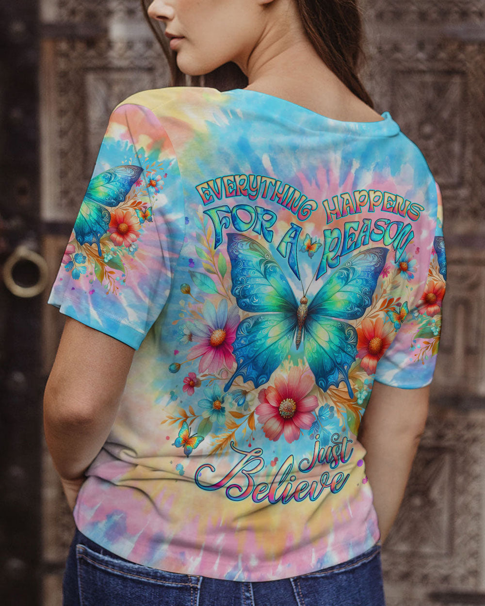 EVERYTHING HAPPENS FOR A REASON BUTTERFLY ALL OVER PRINT - YHLT0412233