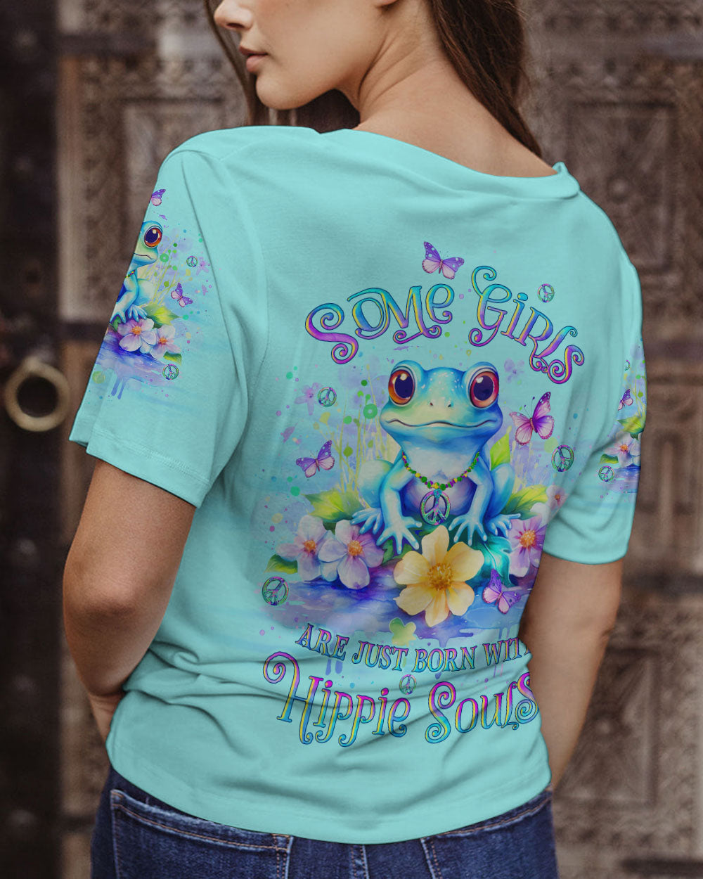 SOME GIRLS ARE JUST BORN WITH HIPPIE SOULS FROG ALL OVER PRINT - YHLT1212232