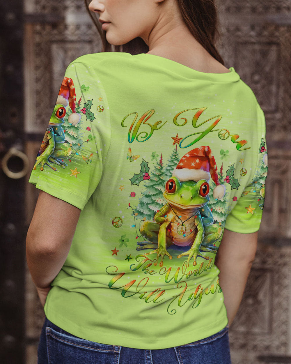 BE YOU THE WORLD WILL ADJUST CHRISTMAS FROG ALL OVER PRINT - YHLT1511231